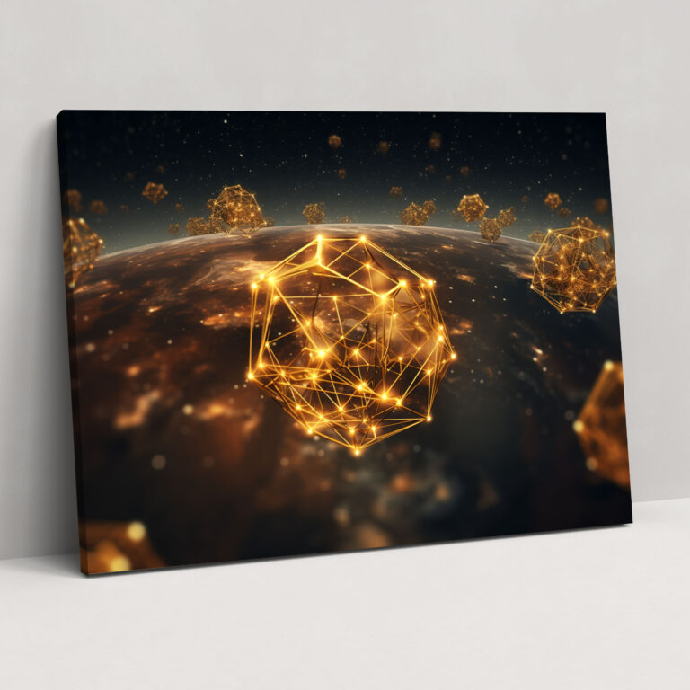 Golden Blockchain Network Canvas Print - Blockchain, Canvas, Blockchain, Digital Artwork