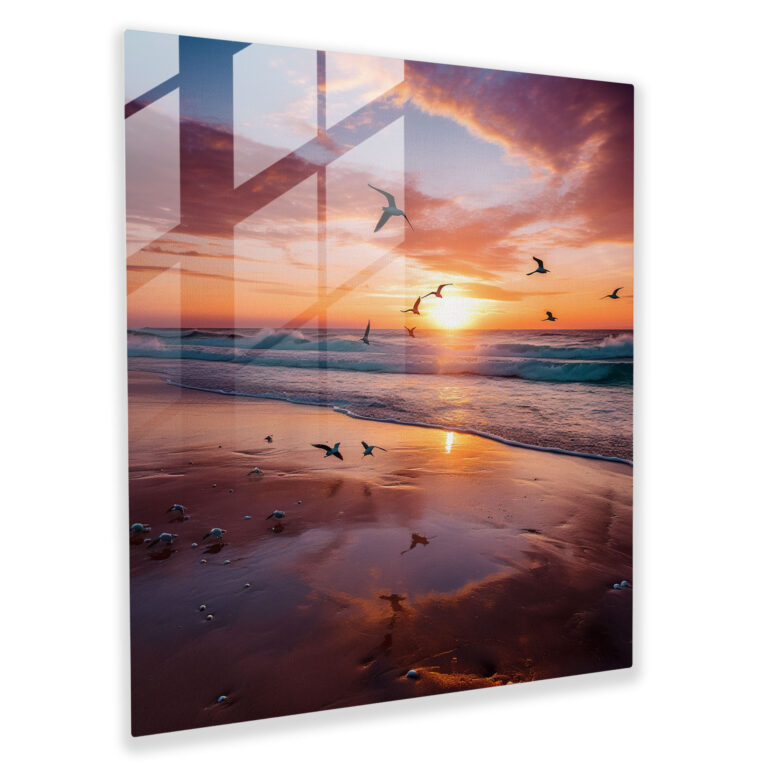 Tranquil Sunset Glass Print - Beach, Glass Print, Pastel-Colored, Glass Wall Art