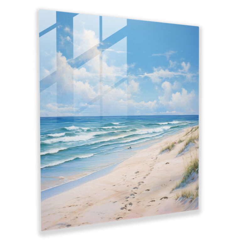 Serene Beach Landscape Glass Print - Beach, Oil Painting, Serene, Glass Art