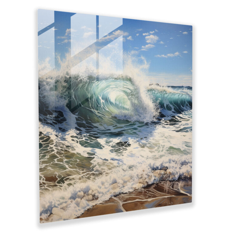 Realistic Beach Waves Glass Print - Beach, Waves, Modern Art, Home Decoration