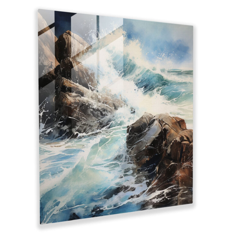 Energetic Waves Glass Print - Beach, Abstract Mixed Media Artwork, Glass Print, Energetic