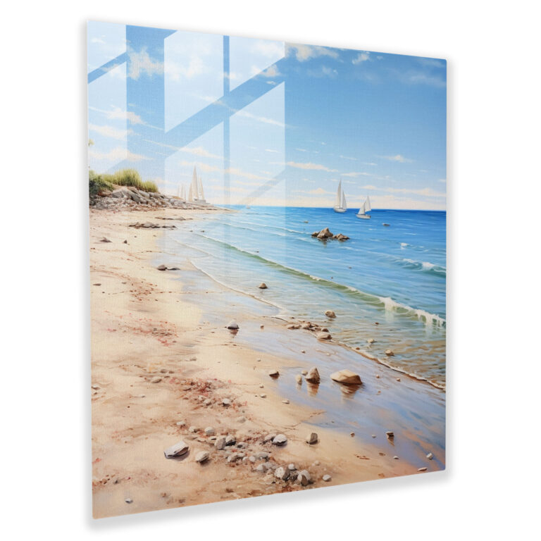 Seaside Panorama Glass Print - Beach, Glass Print, Panoramic View, Realistic Seaside Painting