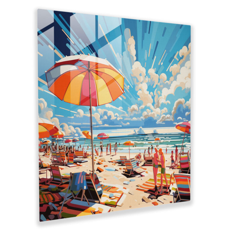 Colorful Beach Umbrellas Glass Print - Beach, Modern Art, Home Decoration, Glass Print