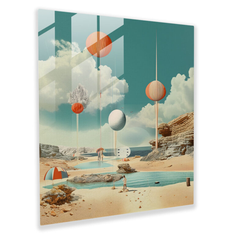 Dreamy Beachscape Glass Print - Beach, Surrealist Collage, Glass Print, Wall Decoration