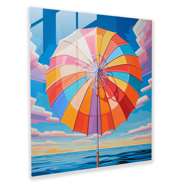 Colorful Sunshade Glass Print - Beach, Painting, Glass Wall Art, Pop Art