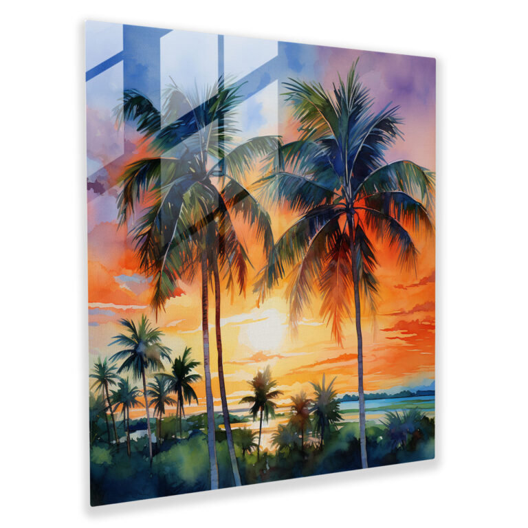 Beach Sunset Glass Print - Beach, Glass Art, Beach, Glass Print