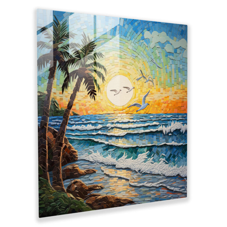 Coastal Mosaic Glass Print - Beach, Seagulls, Beach, Home Decoration