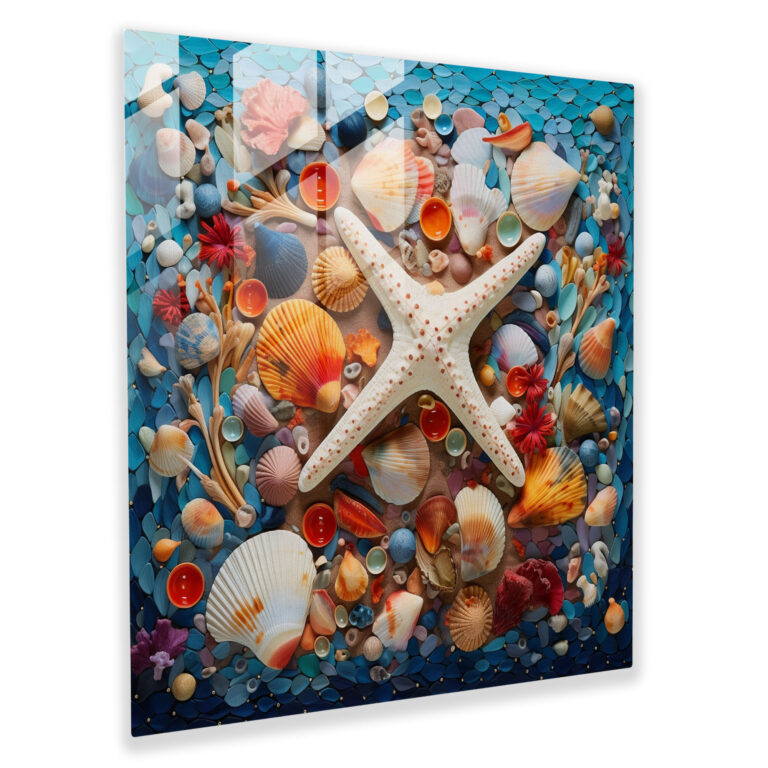 Seaside Mosaic Glass Print - Beach, Glass Print, Glass Wall Art, Seashells