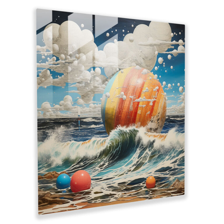 Dreamy Beachscape Glass Print - Beach, Ocean Waves, Glass Wall Art, Surrealistic Mixed Media Artwork