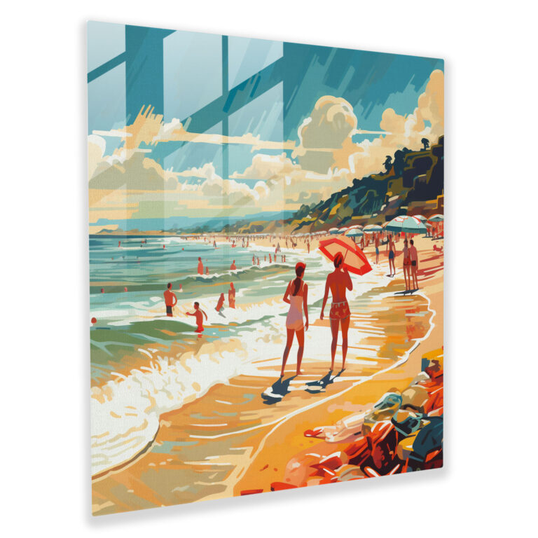 Beach Vibes Glass Print - Beach, Home Decoration, Pop Art Illustration, Glass Art