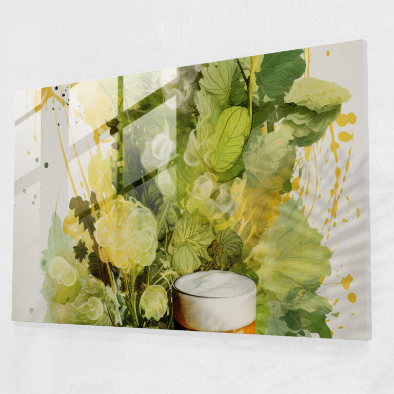 Beer Glass Art - Beer, Modern Art, Glass Print, Hops