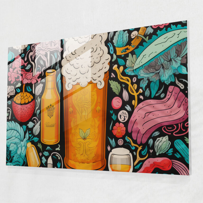 Beer Glass Print: Ingredients Wonderland - Beer, Intricate Patterns, Beer Glass Print, Home Decoration