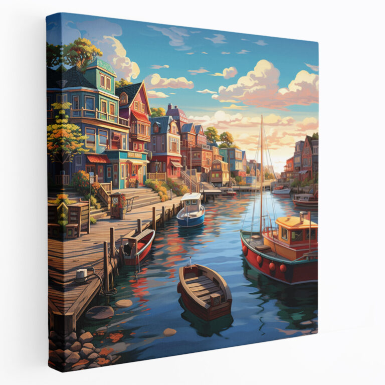 Coastal Town Canvas Print - Vibrant Wall Art - Beach, Beach, Wall Art, Sailboats