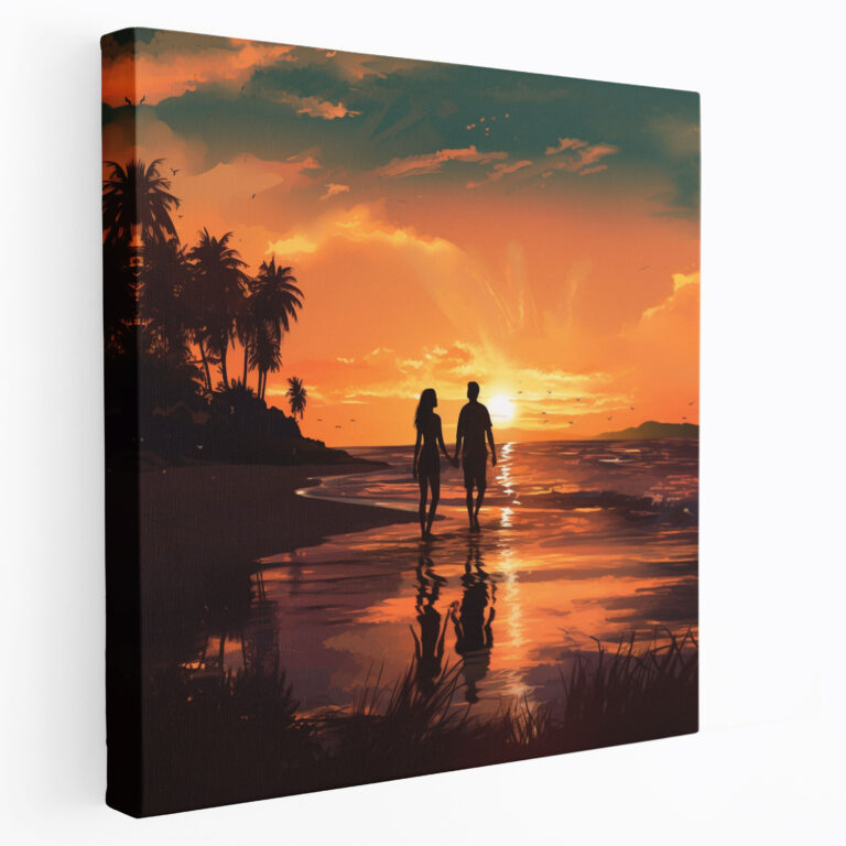 Romantic Beach Canvas Print - Sunset Love Wall Art - Beach, Love, Canvas, Home Decoration