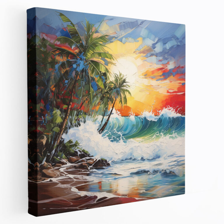 Beach Canvas Print - Beach, Palm Trees, Vibrant Beach Scene, Canvas