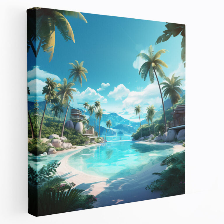 Beach Wall Art - Beach, Canvas Wall Art, Modern Digital Illustration, White Sandy Beaches