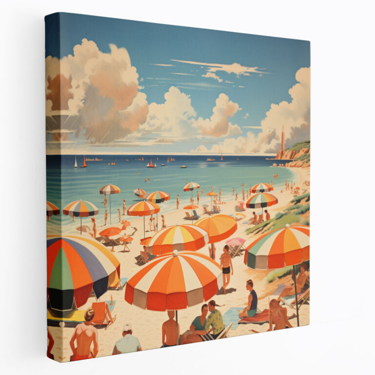 Retro Beach Canvas Print - Beach, Vintage Travel Poster, Canvas, Canvas Wall Art