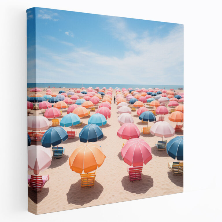 Beach Wall Art - Colorful Beach Umbrellas Canvas Print - Beach, Canvas Wall Art, Joyful, Wall Decoration