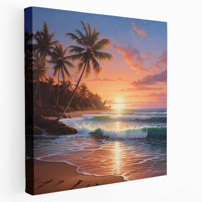 Beach Sunset Canvas Print - Beach, Palm Trees, Beach, Canvas