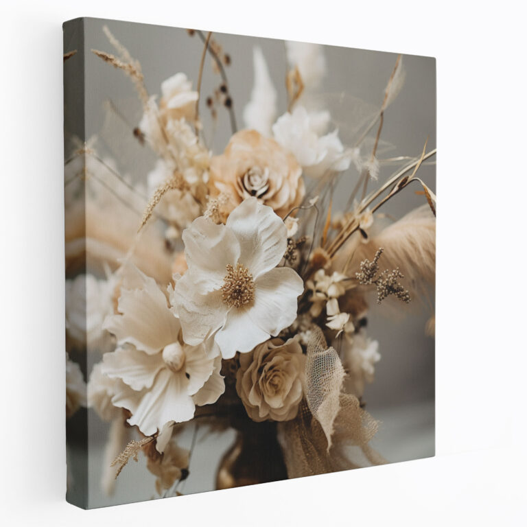 Beige Floral Canvas Print - Beige, Delicate Petals, Wall Decoration, Canvas Wall Art