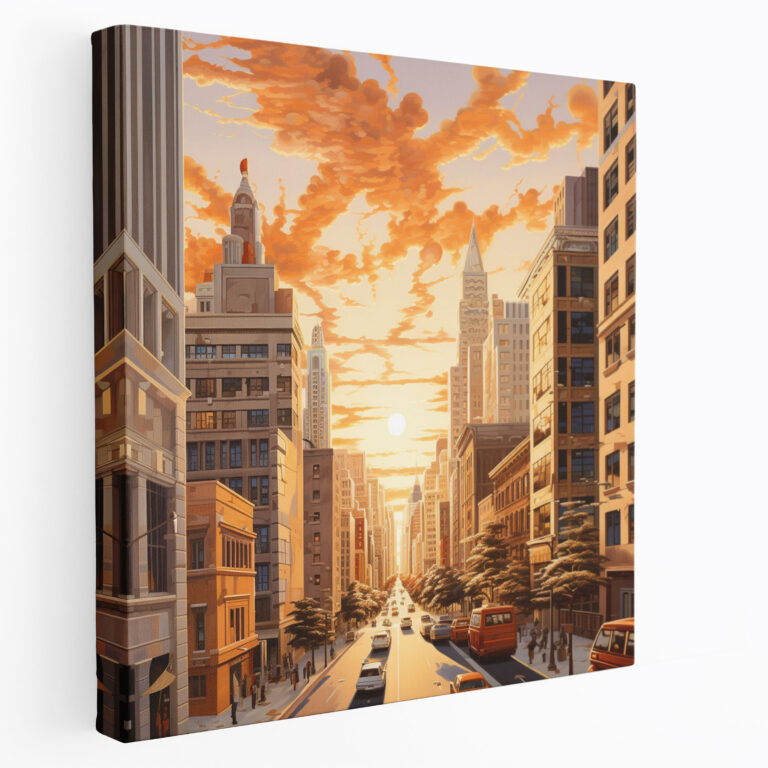 Beige Cityscape Canvas Print - Beige, Home Decoration, Canvas Wall Art, Golden Hour
