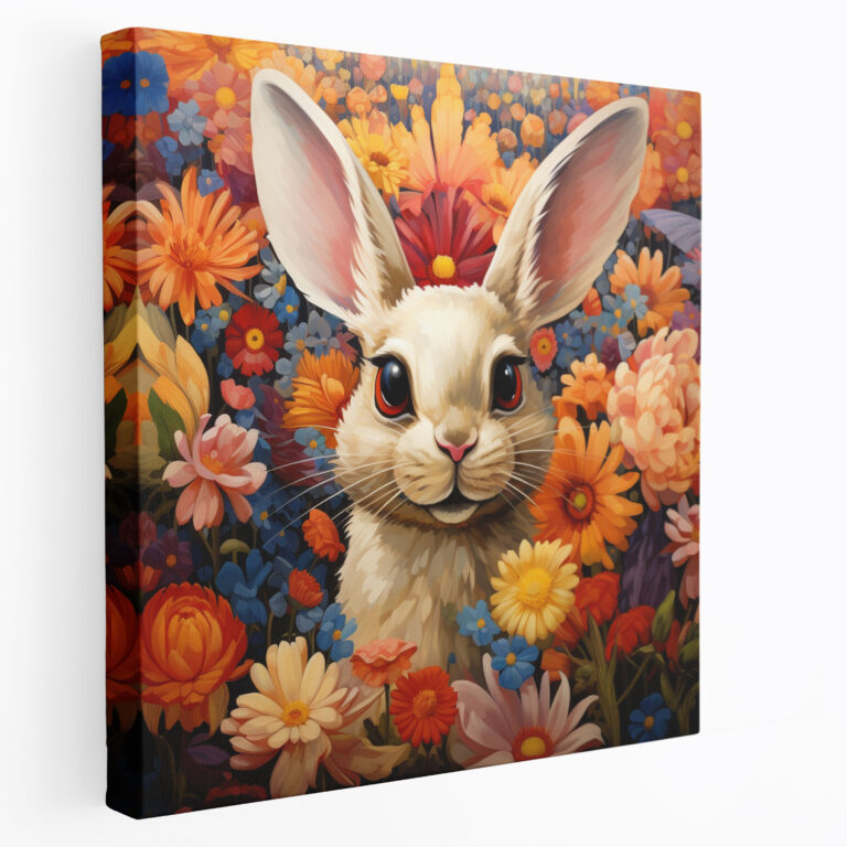Playful Beige Bunny Canvas Print - Beige, Beige Wall Art, Illustration, Beige Canvas Print