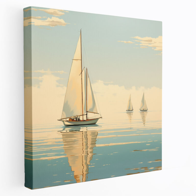 Beige Sailing Boats Canvas Print - Beige, Sailing Boats, Tranquil Wall Decor, Home Decoration
