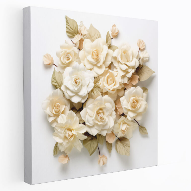 Beige Rose Floral Wall Art - Beige, Canvas, Wall Decoration, White Background
