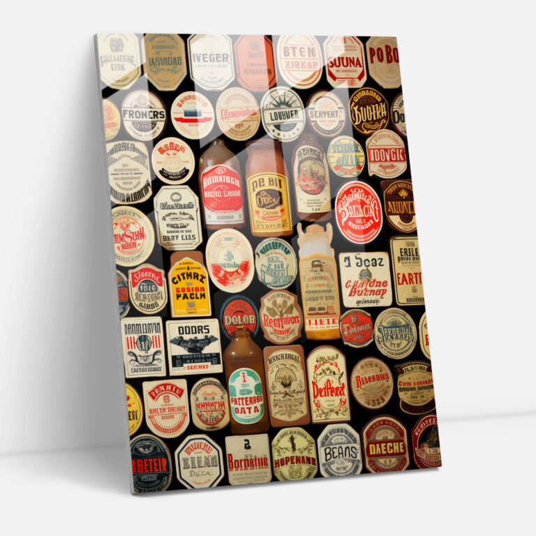 Glass Wall Art Beer Labels - Beer, Glass Print, Vintage, Glass Wall Art
