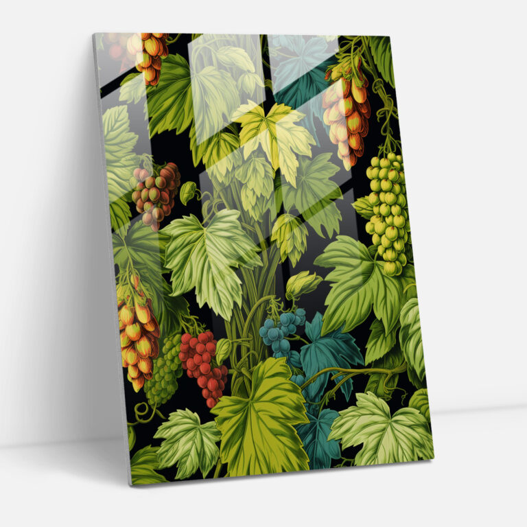 Glass Print Beer Hops Pattern - Beer, Beer, Wall Decoration, Intricate Details