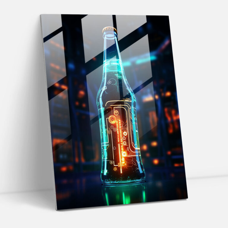 Beer Glass Print Sculpture - Beer, Futuristic Digital Artwork, Glass Wall Art, Home Decoration