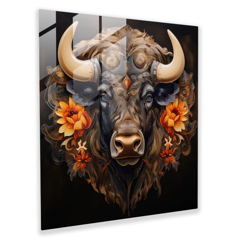 Buffalo Portrait Glass Wall Art - Buffalo, Glass Art, Glass Wall Art, Home Decoration