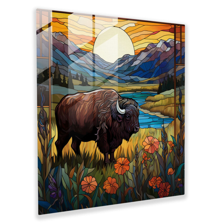 Buffalo Meadow Glass Print - Buffalo, Modern Art, Glass Wall Art, Wall Decoration