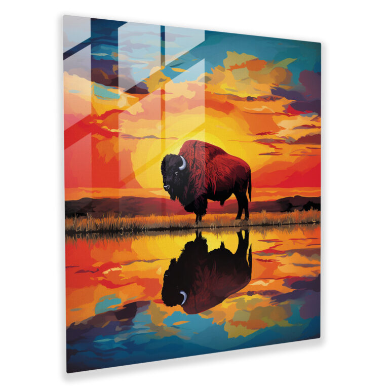Wild Essence Buffalo Glass Wall Art - Buffalo, Glass Print, Glass Wall Art, Sunset