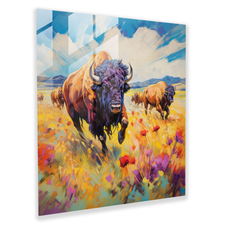Buffalo Impressionist Painting Glass Print - Buffalo, Modern Art, Impressionist Painting, Glass Art