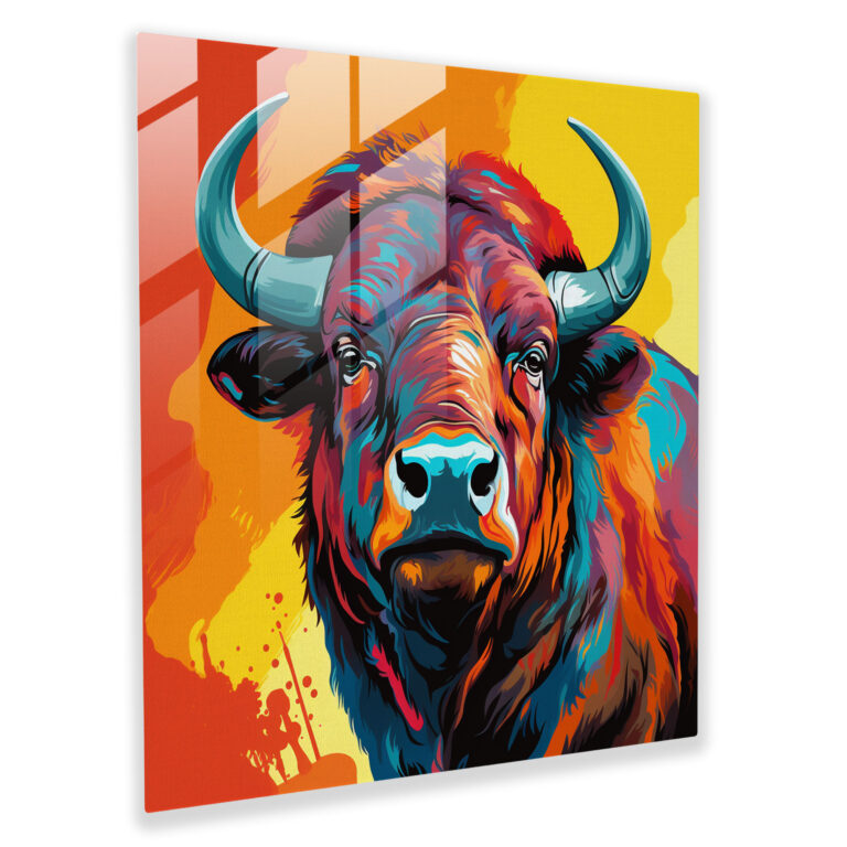 Buffalo Pop Art Illustration Glass Print - Buffalo, Glass Wall Art, Modern Art, Retro