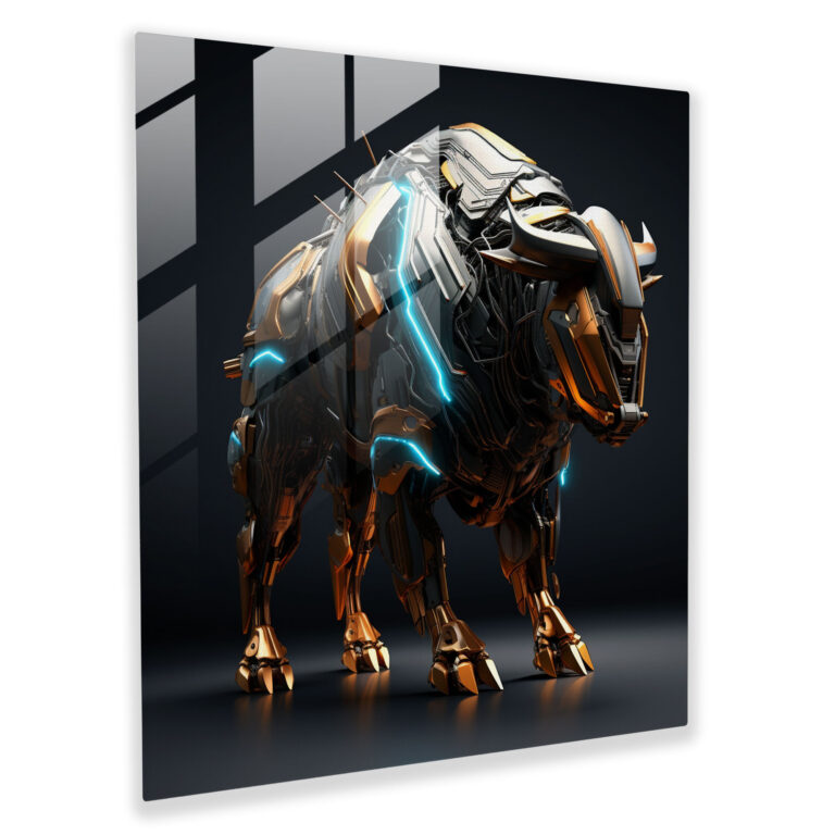 Buffalo Futuristic Digital Sculpture Glass Print - Buffalo, Glass Print, Sleek, Buffalo