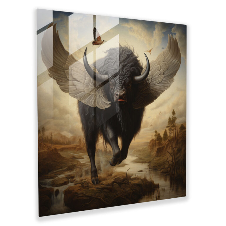 Surreal Buffalo Glass Print - Buffalo, Ethereal Beauty, Home Decoration, Dreamlike Landscape