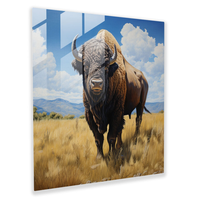 Buffalo Glass Print - Realistic Oil Painting Of Majestic Buffalo - Buffalo, Wall Decoration, Glass Wall Art, Art Enthusiasts