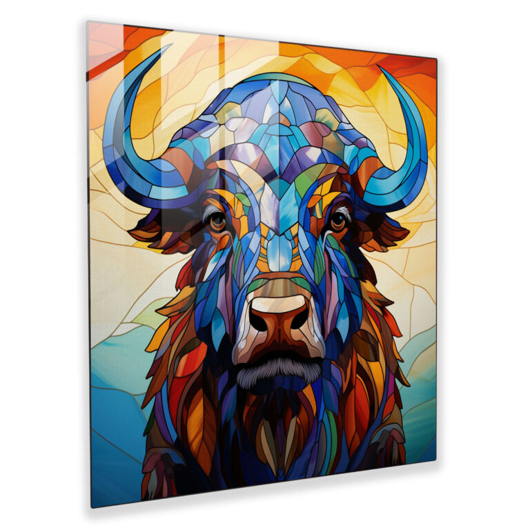 Buffalo Glass Print - Abstract Stained Glass Design Of Colorful Buffalo - Buffalo, Glass Wall Art, Modern Art, Glass Print
