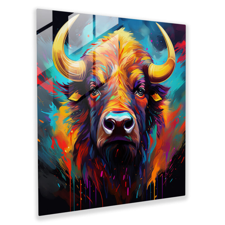 Buffalo Glass Print - Contemporary Digital Illustration Of Vibrant Buffalo - Buffalo, Glass Art, Vibrant Colors, Contemporary Digital Illustration