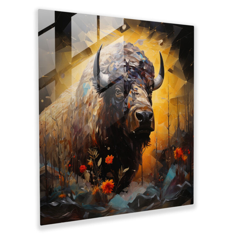 Buffalo Glass Print - Surreal Mixed Media Artwork Of Shattered Glass Buffalo - Buffalo, Buffalo, Resilience, Glass Print