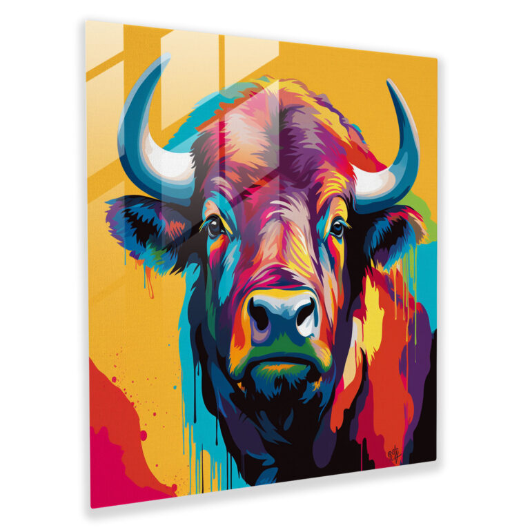 Buffalo Glass Print - Modern Pop Art Illustration Of Bold Buffalo - Buffalo, Home Decoration, Playful, Buffalo