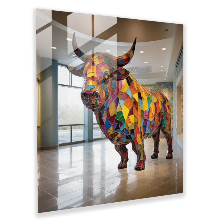 Buffalo Glass Print - Contemporary Mosaic Design Of Colorful Buffalo - Buffalo, Home Decoration, Wall Decoration, Glass Wall Art