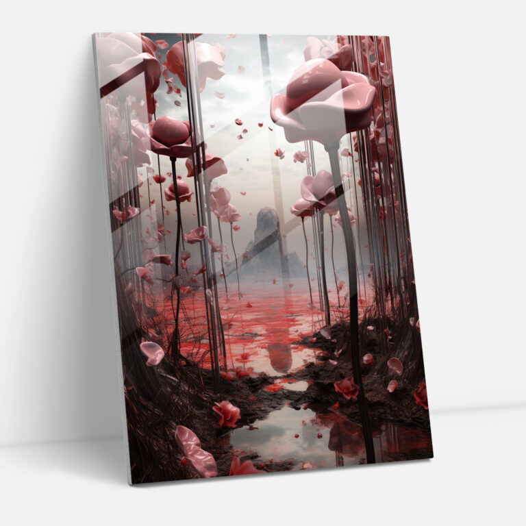 Bleeding Flowers Home Decoration - Bleeding Flowers, Glass Wall Art, Futuristic Digital Artwork, Bleeding Flowers