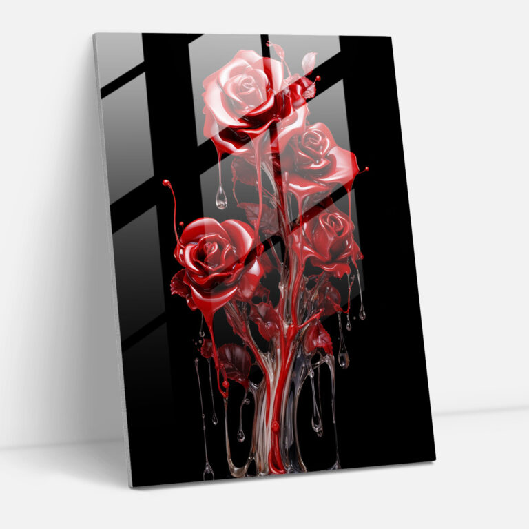 Bleeding Roses Glass Wall Art - Bleeding Flowers, Home Decoration, Intricate Brushstrokes, Glass Wall Art