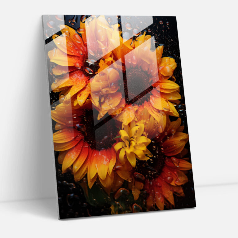 Radiant Sunflowers Glass Print - Bleeding Flowers, Home Decoration, Radiance, Inviting