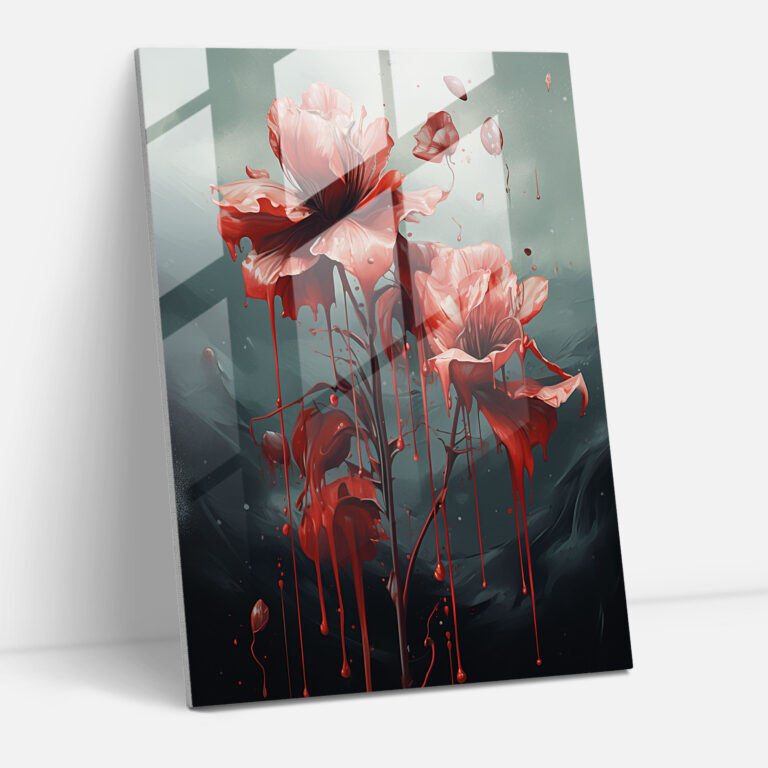 Bleeding Flowers Glass Wall Art - Bleeding Flowers, Glass Art, Modern Art, Home Decoration