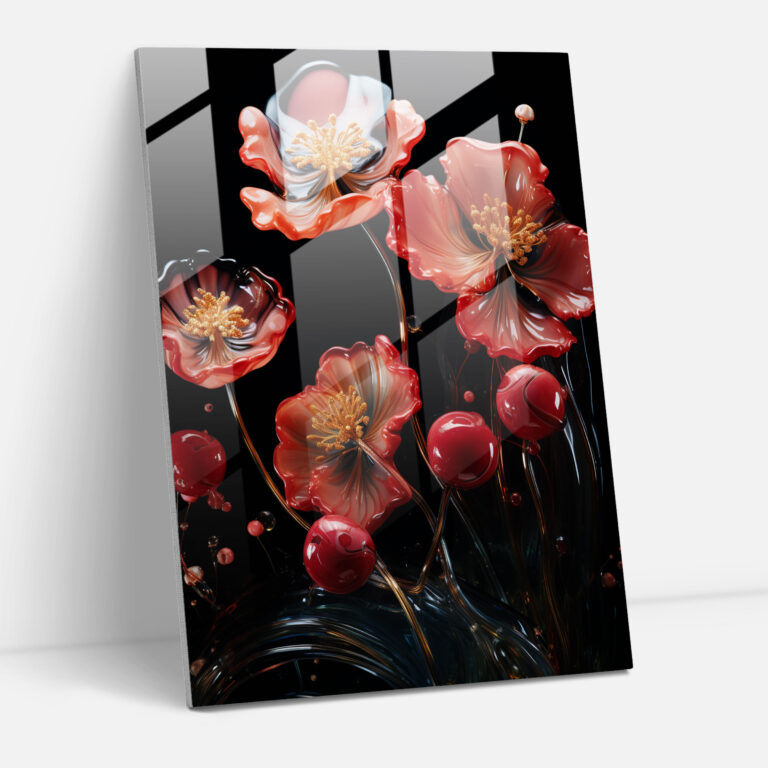 Contemporary Bleeding Flowers Glass Print - Bleeding Flowers, Wall Decoration, Modern Art, Glass Art