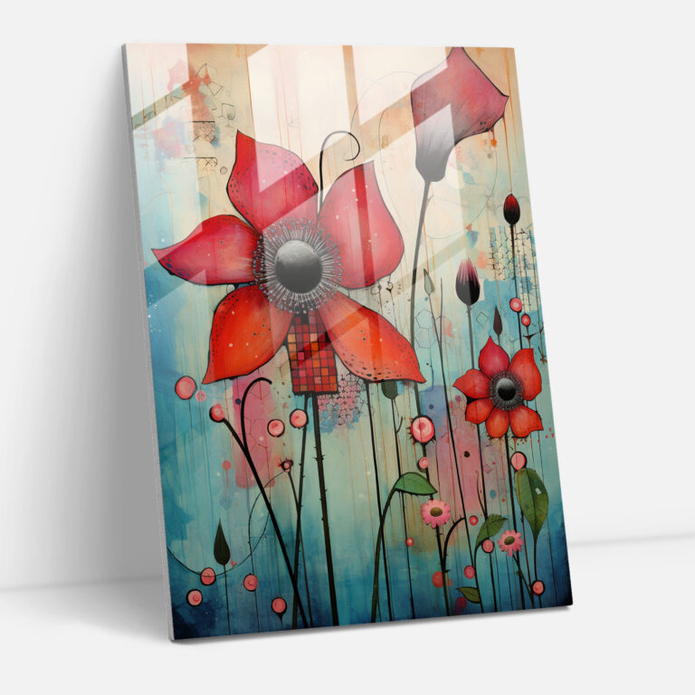Bleeding Flowers Home Decoration - Bleeding Flowers, Whimsical Mixed Media Artwork, Home Decoration, Wall Decoration